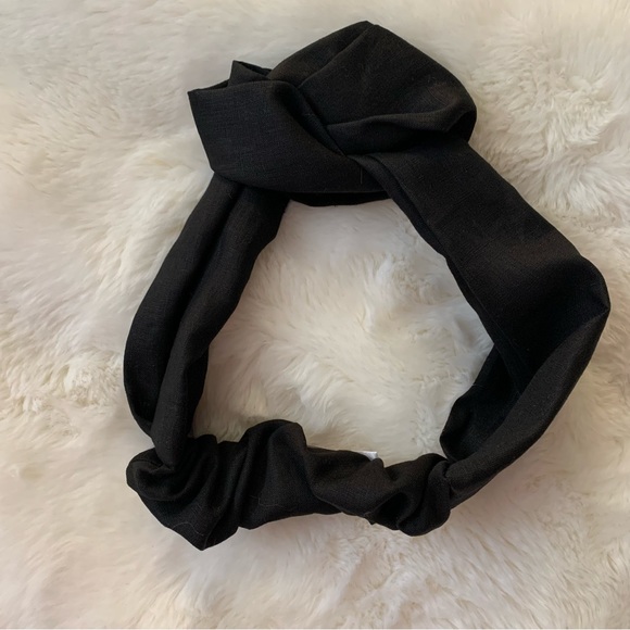 NWT Linen knotted headwrap headband black slow fashion Canadian maker new - Picture 4 of 9